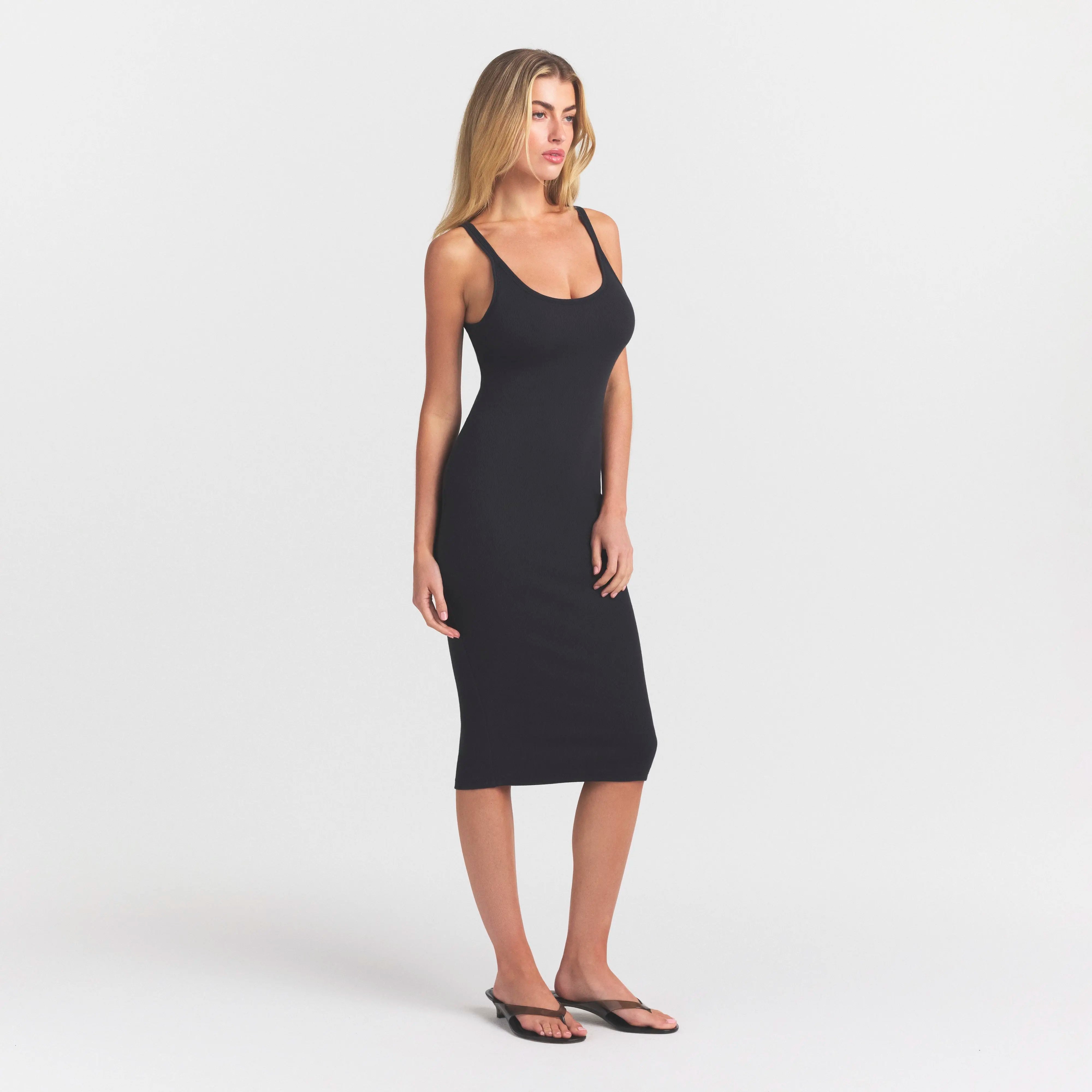 COTTON RIB TANK MIDI DRESS | SOOT
