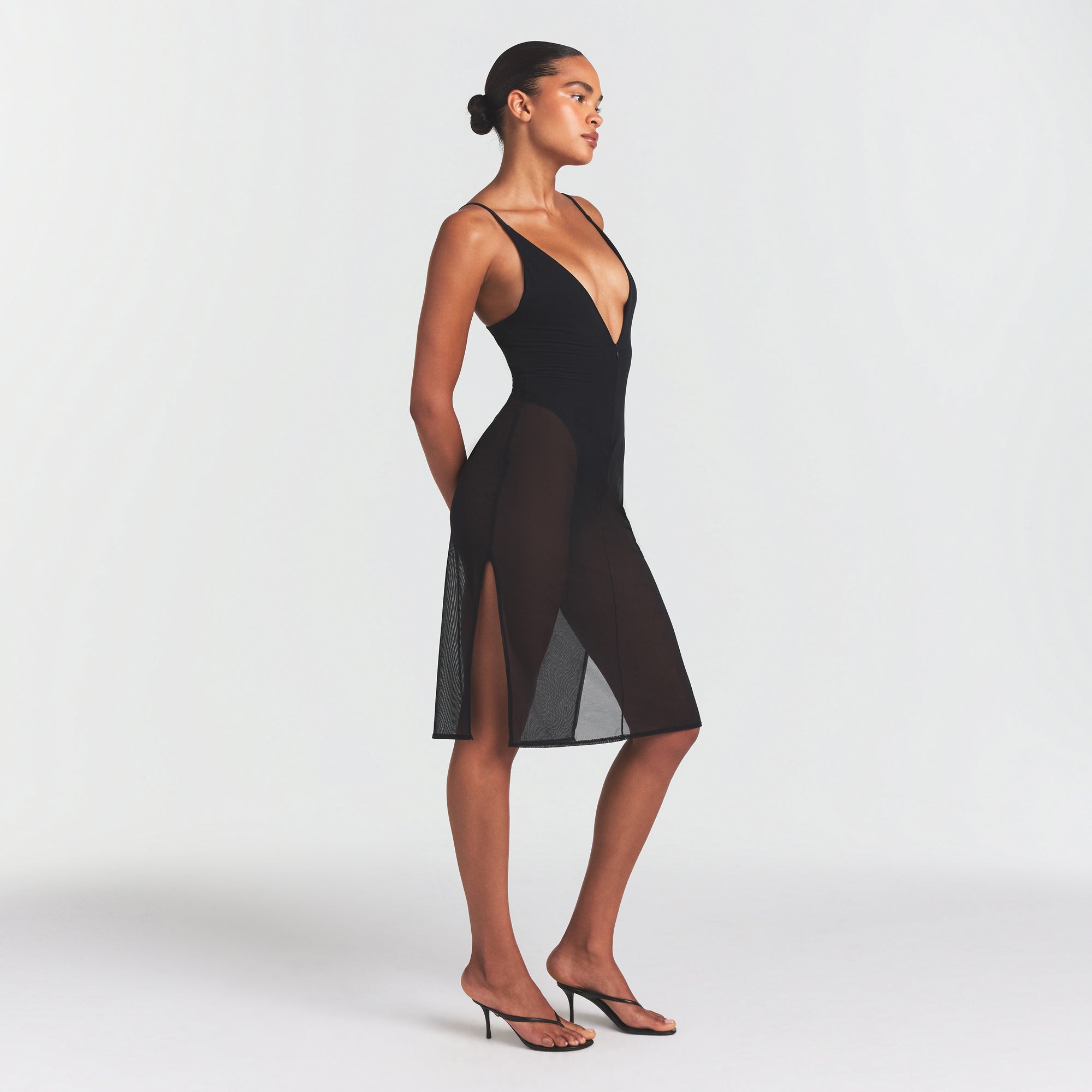 SKIMS BODY MESH PLUNGE MIDI DRESS | ONYX