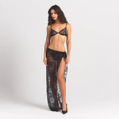 ULTRA FINE LACE LONG TIE SKIRT | ONYX