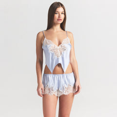 SILK LACE GARTER CAMI AND SHORT SET | PERIWINKLE CONTRAST