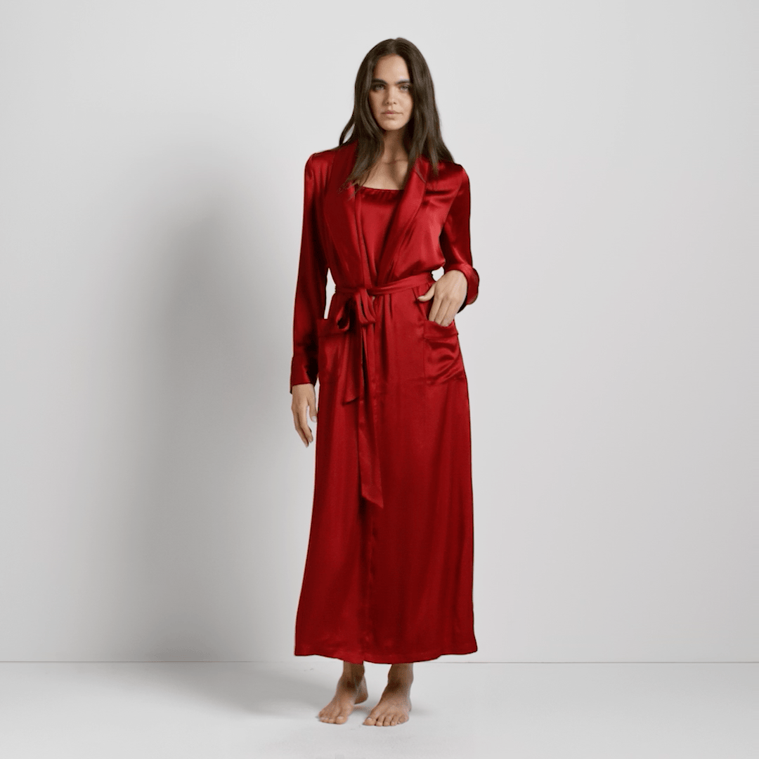 WOVEN SHINE LONG ROBE | BRICK