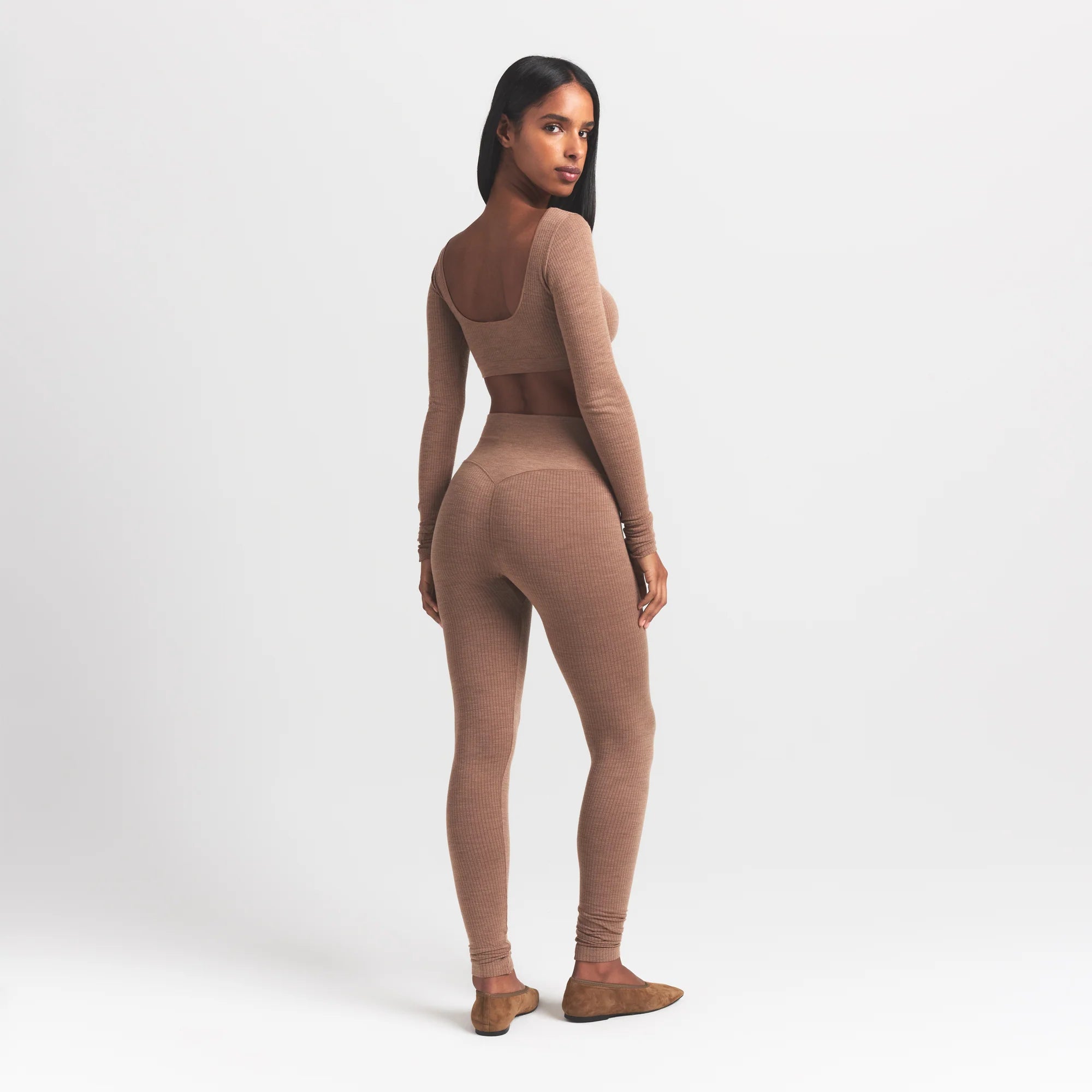 WOOL RIB LONG SLEEVE SUPER CROPPED TOP | SIENNA