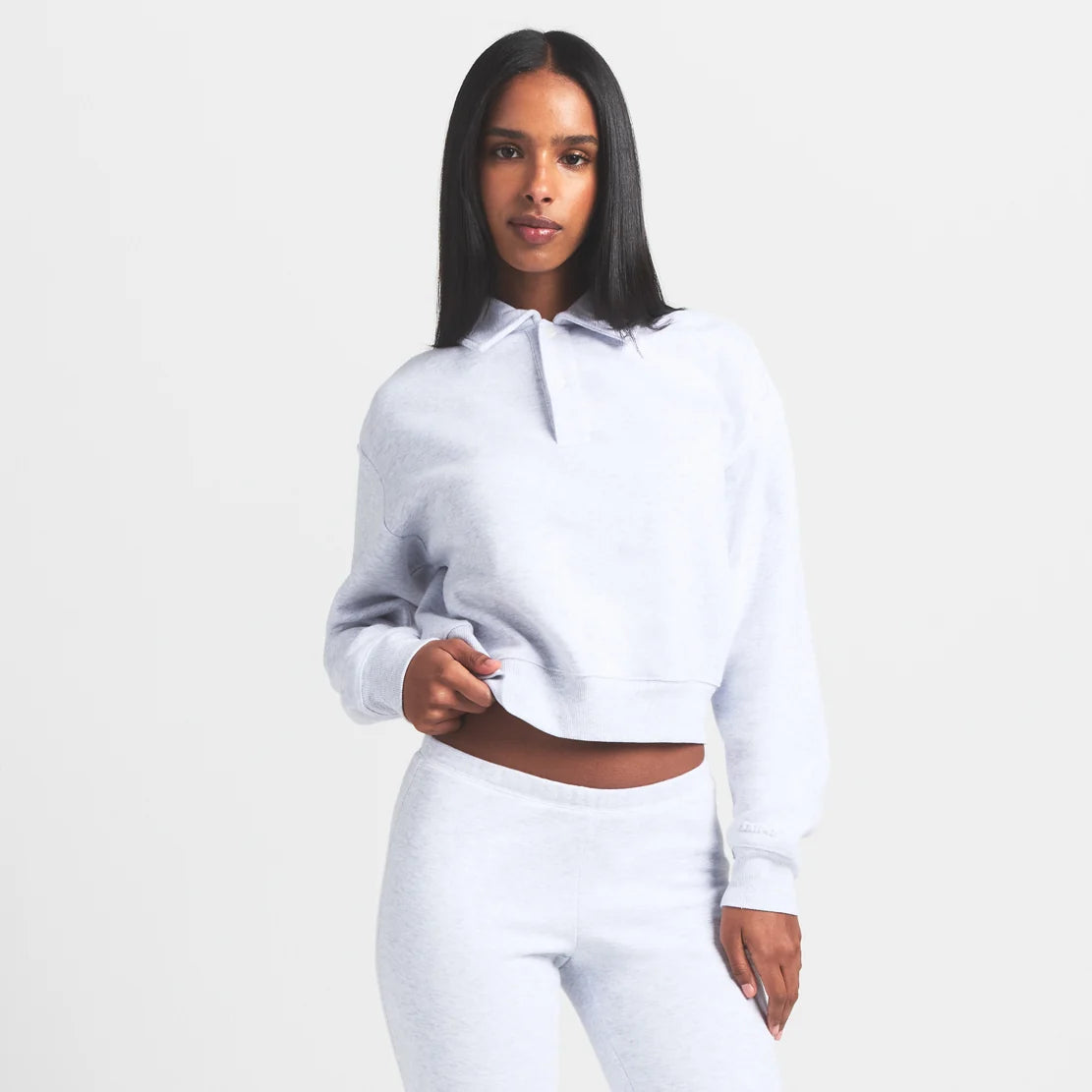 COTTON FLEECE POLO SWEATSHIRT | LIGHT HEATHER GREY