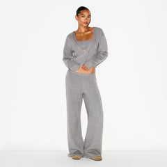 TEXTURED KNIT WRAP SWEATER | DARK HEATHER GREY