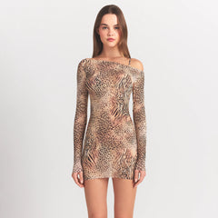 MILKY SHEER BOATNECK MINI DRESS | SAND MULTI ANIMAL