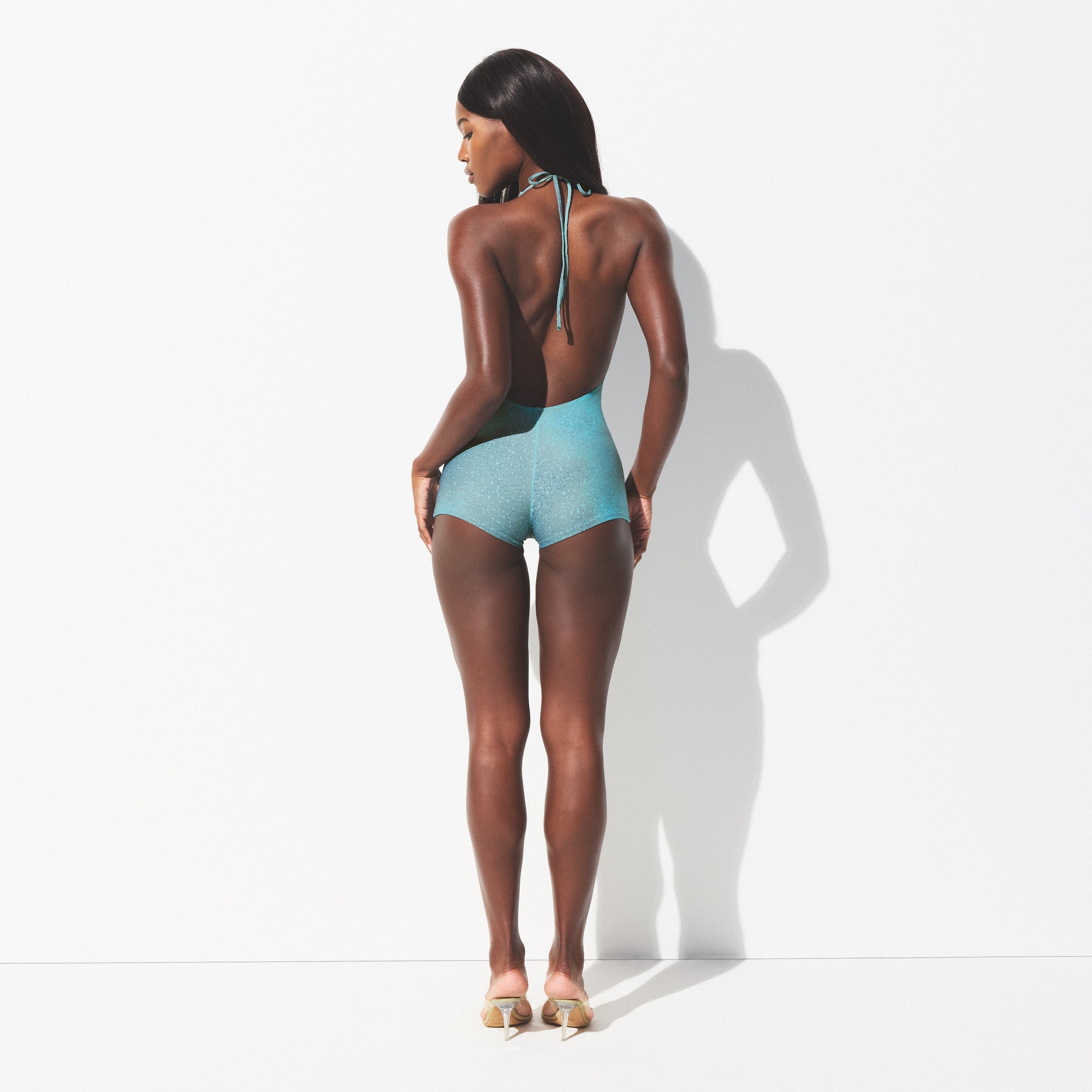 SIGNATURE SWIM PLUNGE SHORTIE ONE PIECE | CYAN FK OMBRE PRINT