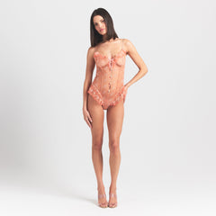 EMBROIDERED TULLE GARTER TEDDY | GUAVA HEART TULLE