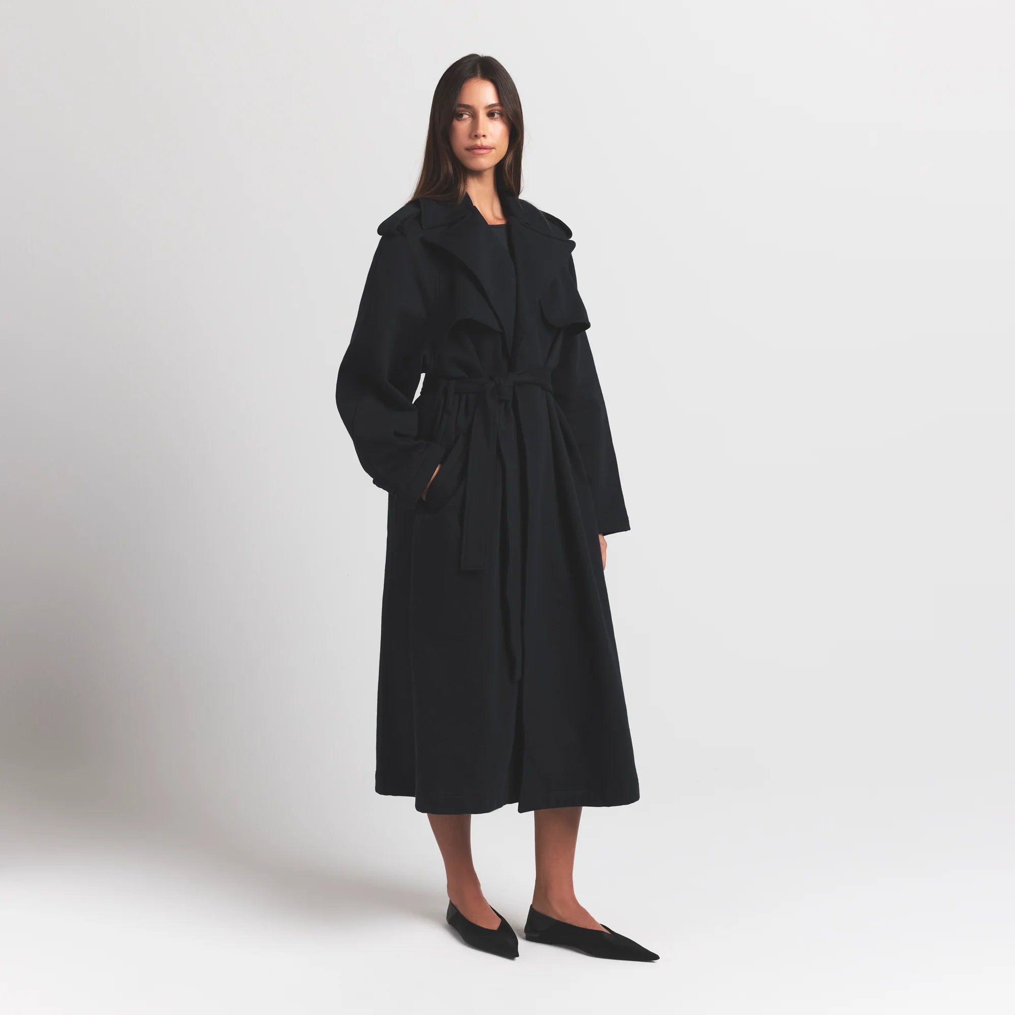 BOYFRIEND FLEECE OVERSIZED TRENCH COAT | ONYX