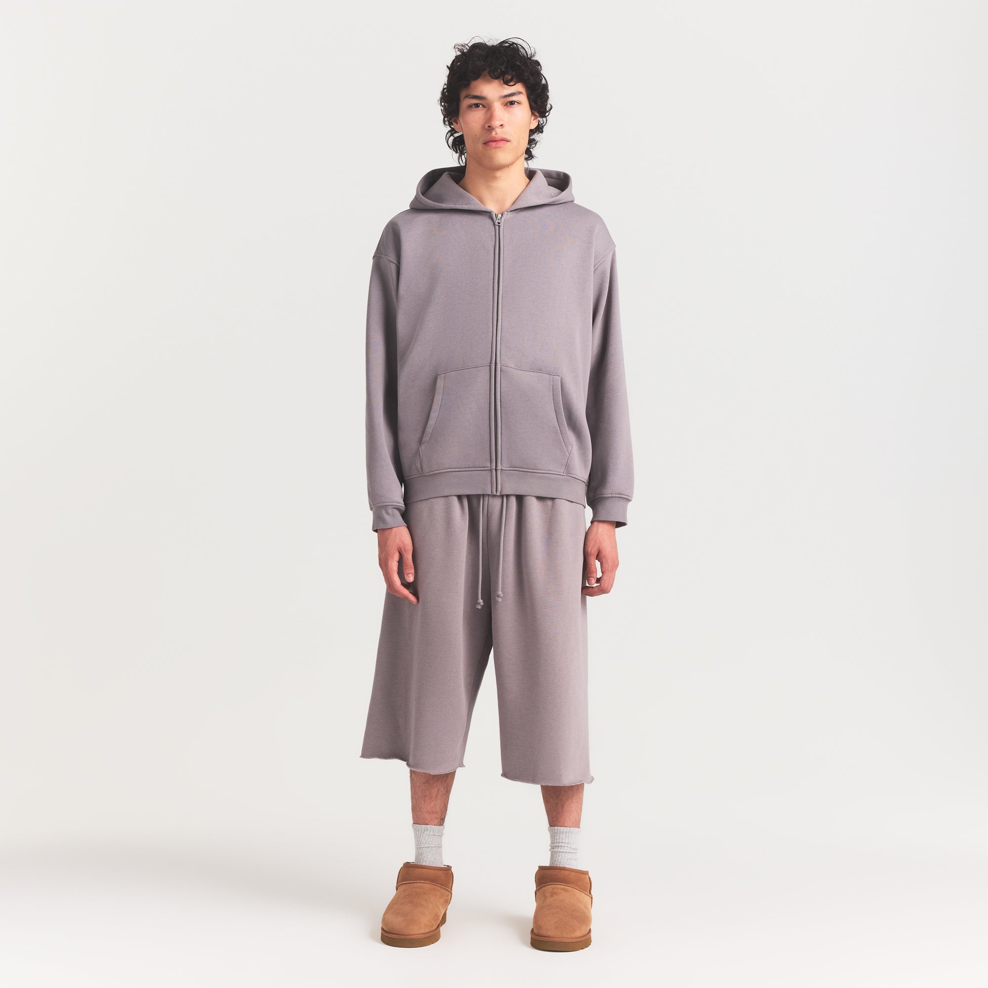 FLEECE LOUNGE MENS RELAXED ZIP UP HOODIE | SHADOW