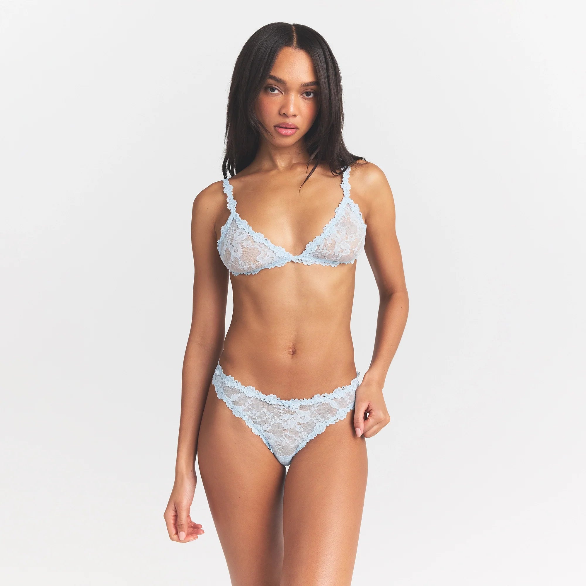 STRETCH LACE DIPPED THONG | POWDER BLUE