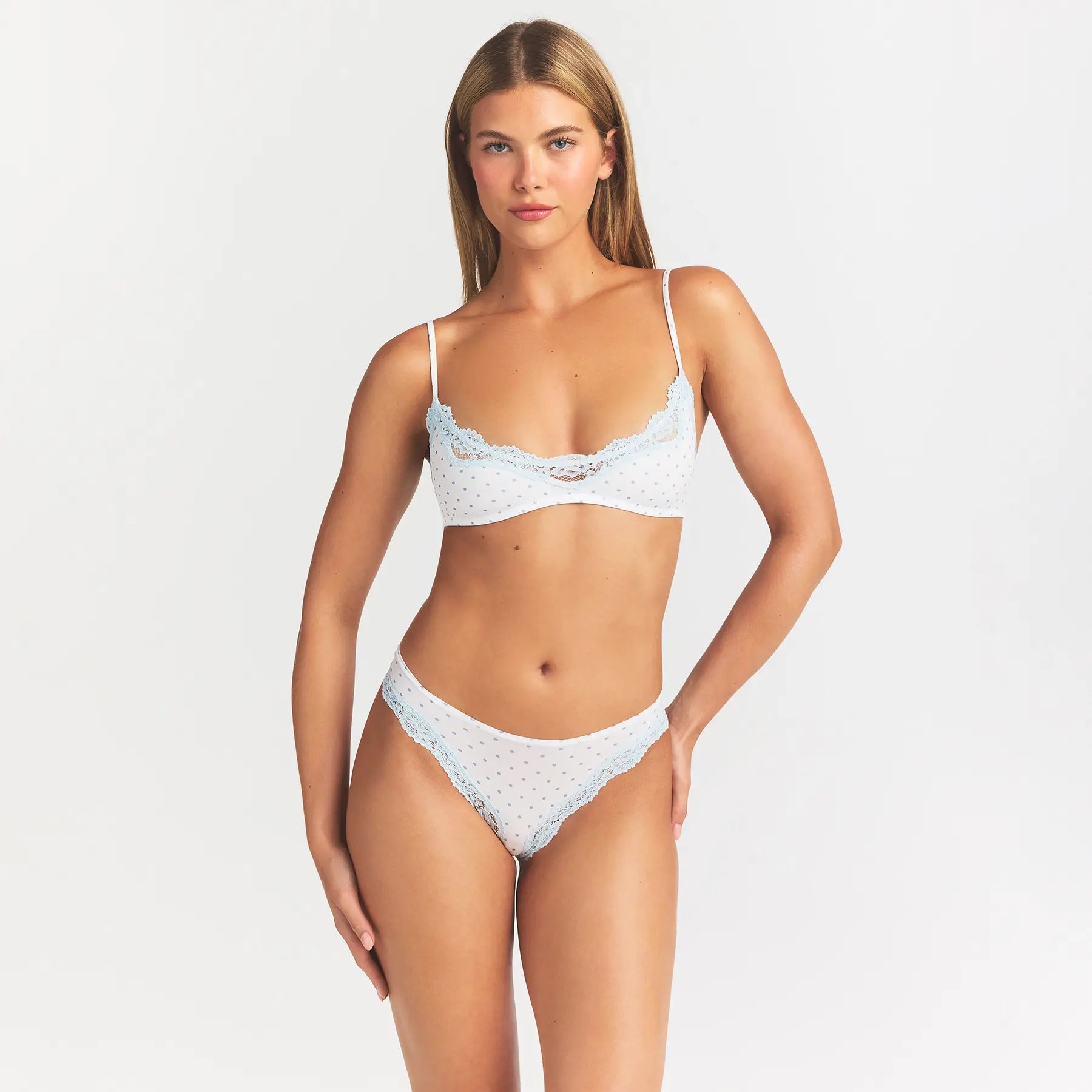 FITS EVERYBODY LACE TANGA | SLATE PIN DOT PRINT