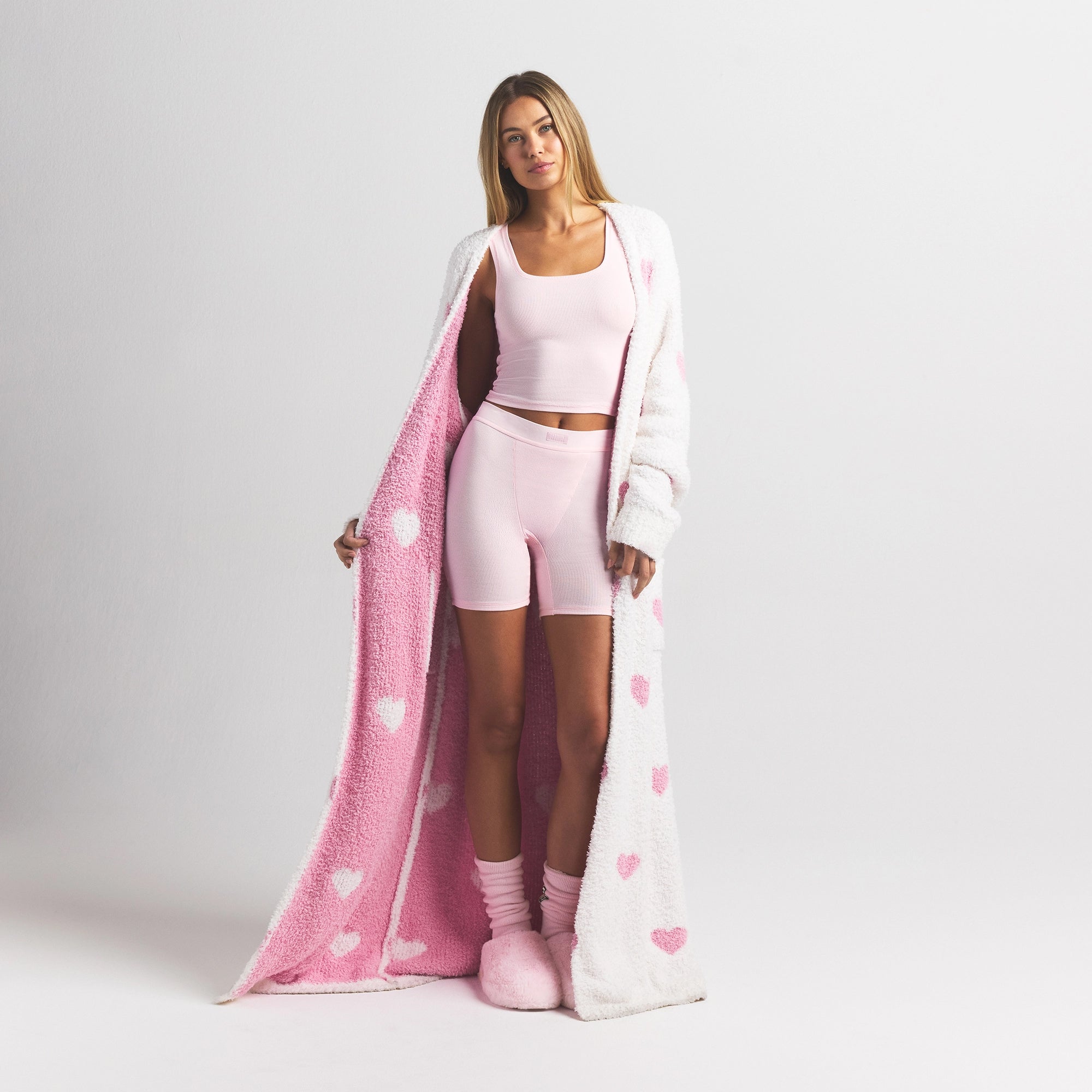 COZY KNIT UNISEX ROBE | IVORY SPACED HEARTS