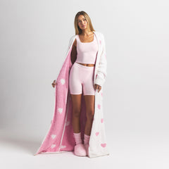 COZY KNIT UNISEX ROBE | IVORY SPACED HEARTS