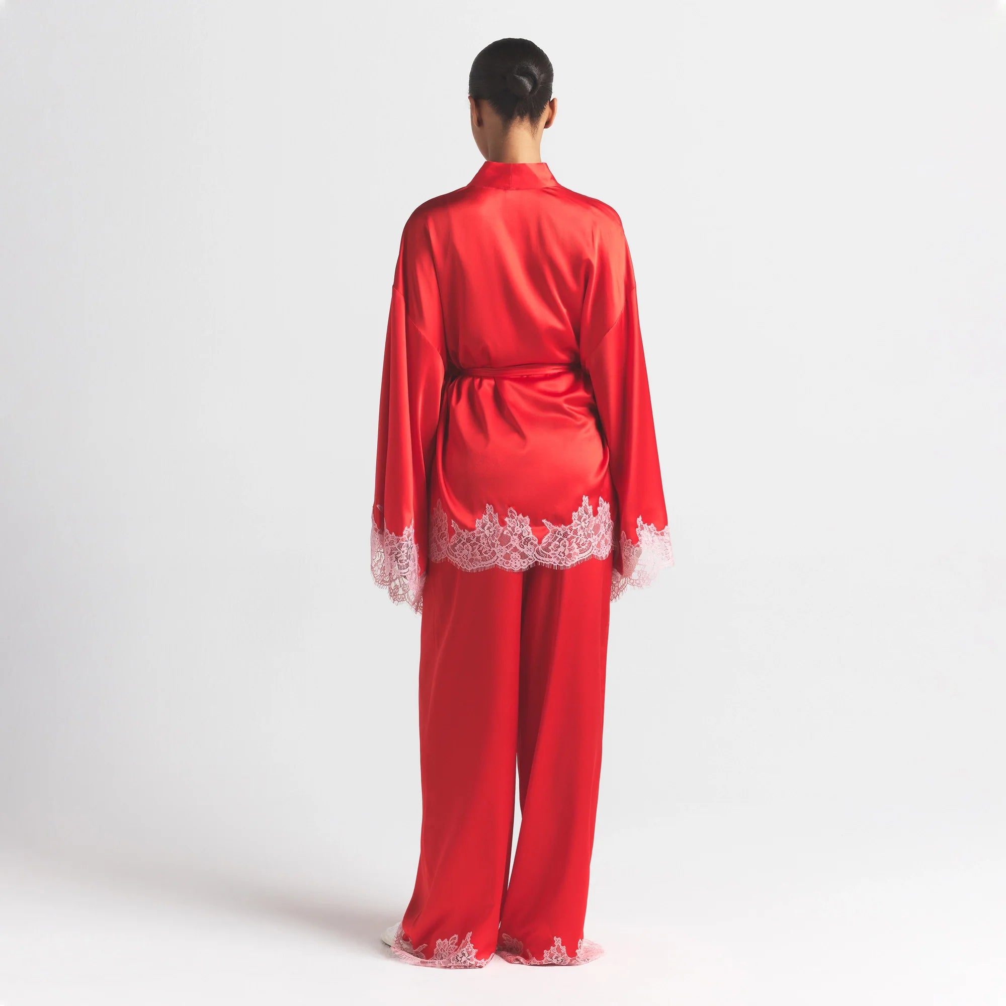 SILK LACE ROBE | RUBY CONTRAST