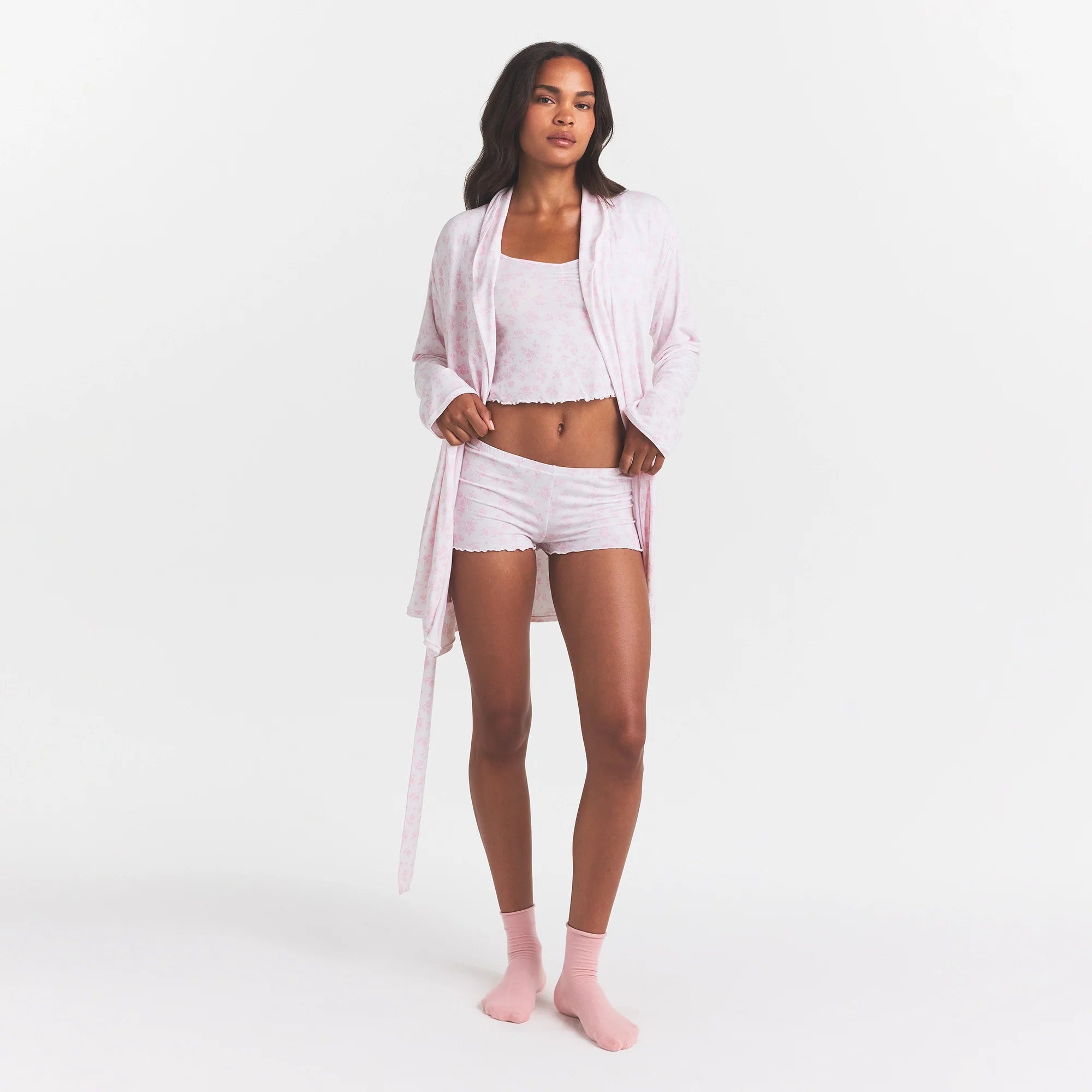 SKIMS SLEEP SHORT ROBE | SNOW DELICATE FLORAL PRINT