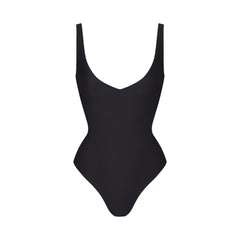 SKIMS BODY UNLINED PLUNGE THONG BODYSUIT | ONYX