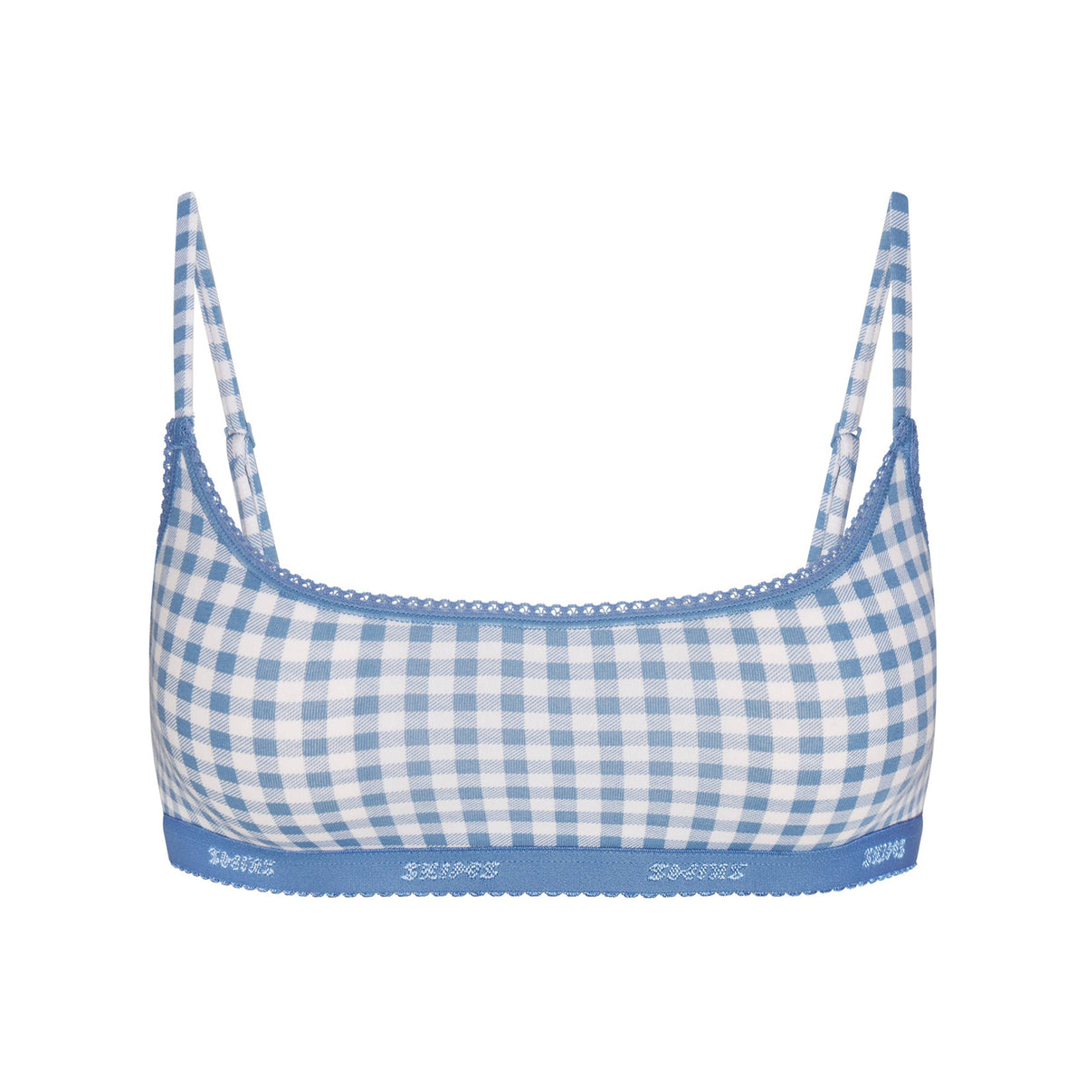 LIGHTWEIGHT COTTON LOGO PICOT SCOOP BRALETTE | ARCTIC GINGHAM