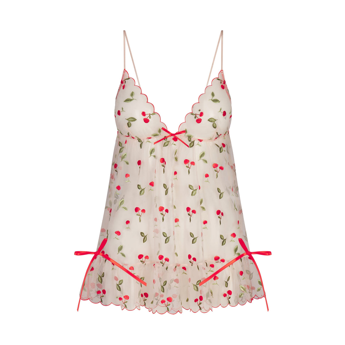 EMBROIDERED TULLE MINI SLIP DRESS AND TANGA SET | PRIMROSE CHERRY TULLE