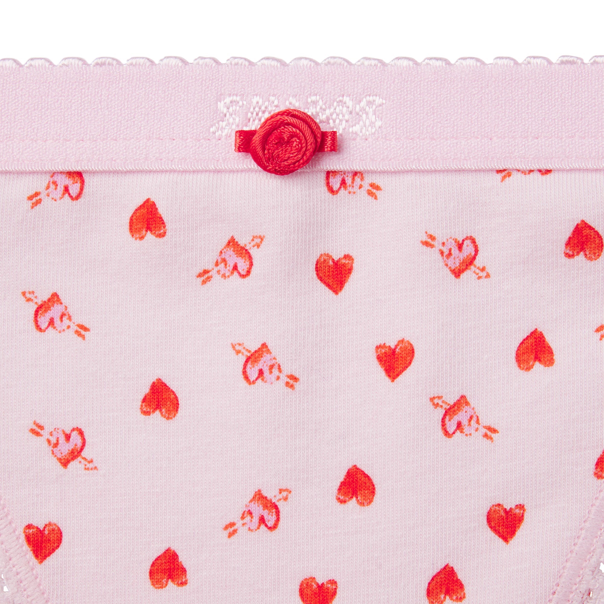 LIGHTWEIGHT COTTON LOGO PICOT STRING BIKINI | BABY PINK ARROWED HEARTS