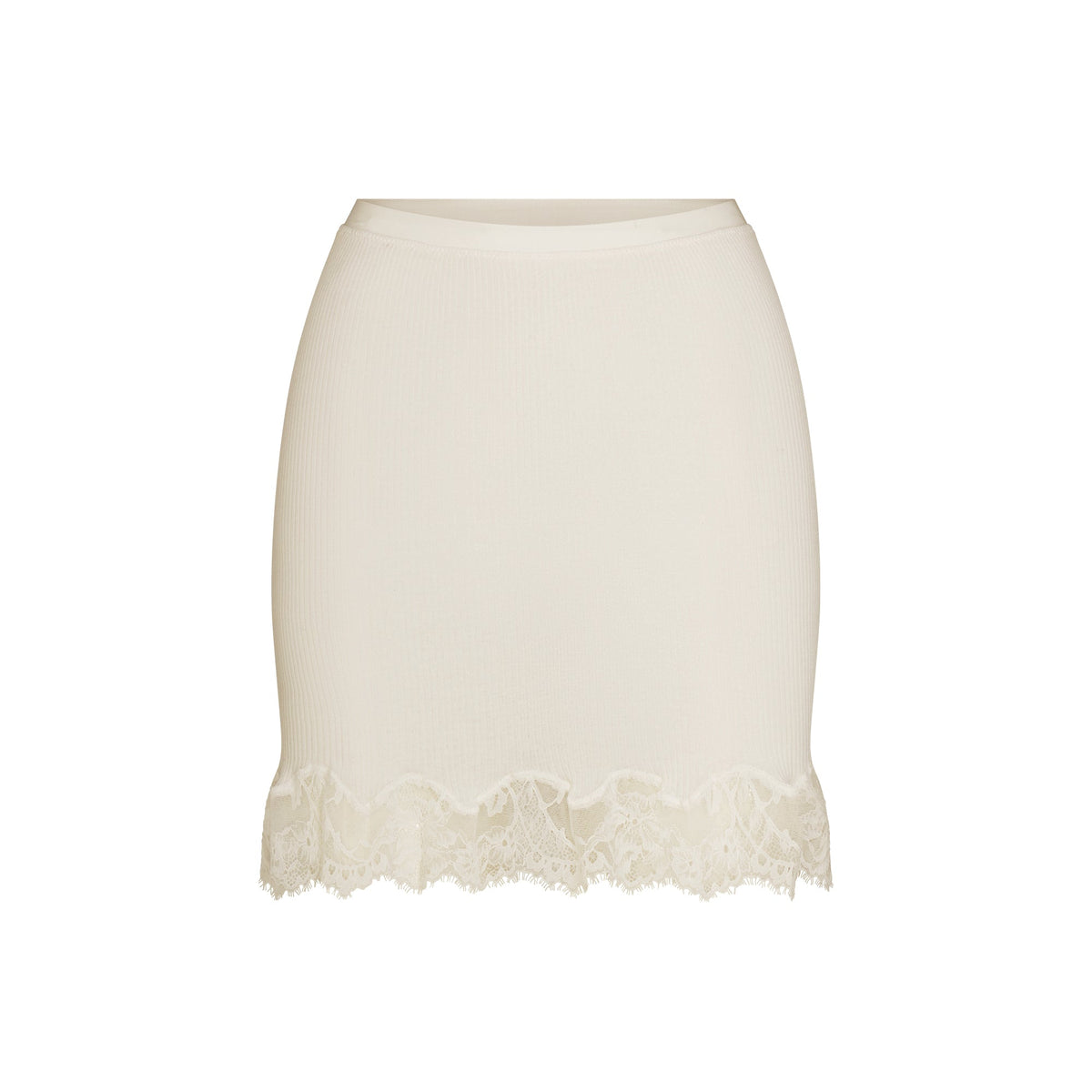 RIB KNIT LACE MINI SKIRT | EGRET
