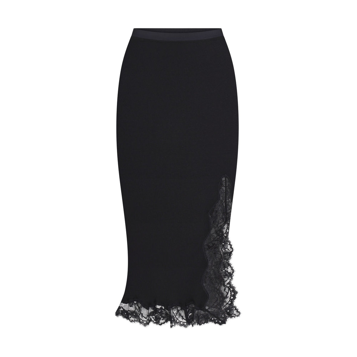 RIB KNIT LACE MIDI SKIRT | OBSIDIAN