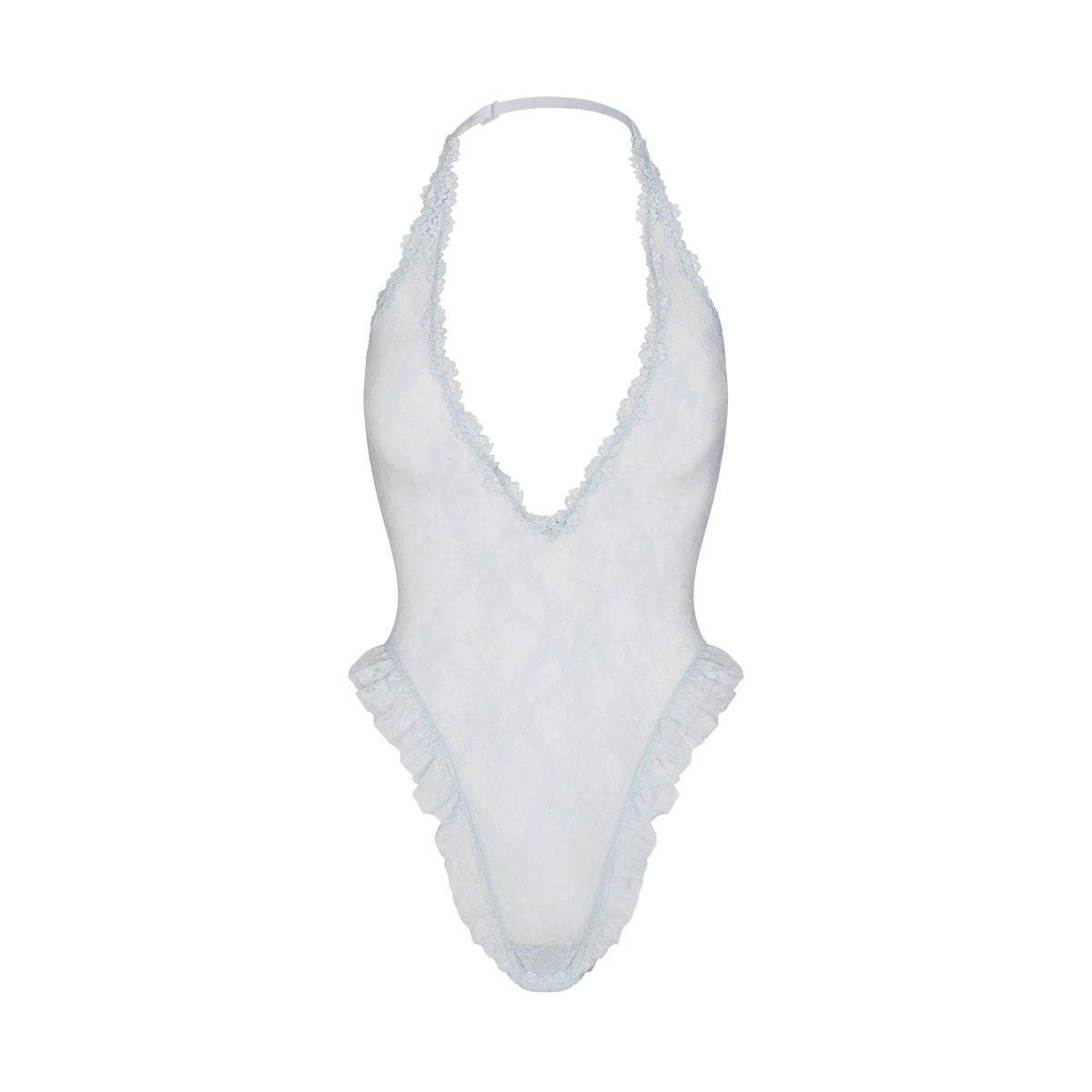 STRETCH LACE DEEP PLUNGE TEDDY | POWDER BLUE