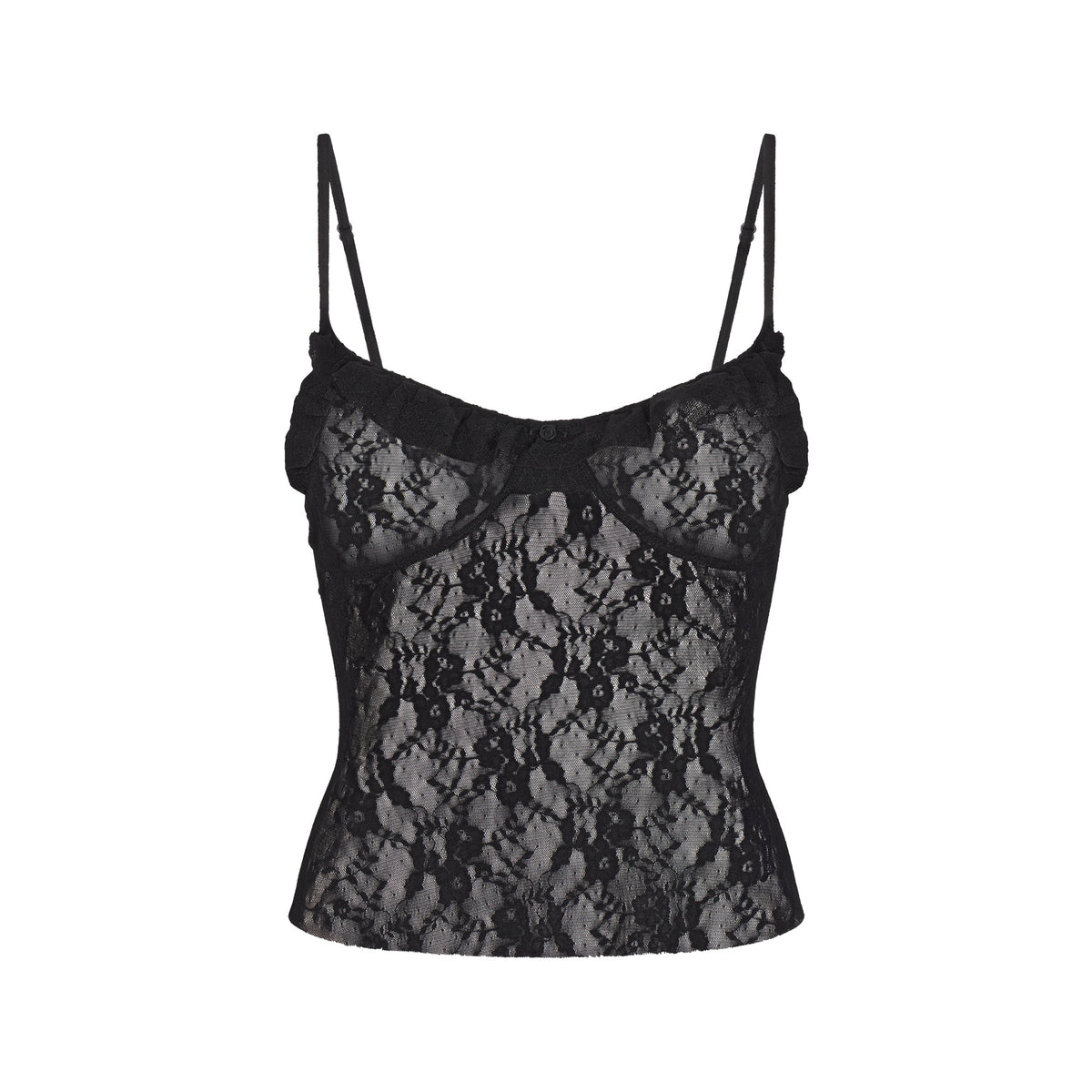 STRETCH LACE RUFFLE CAMI | SOOT