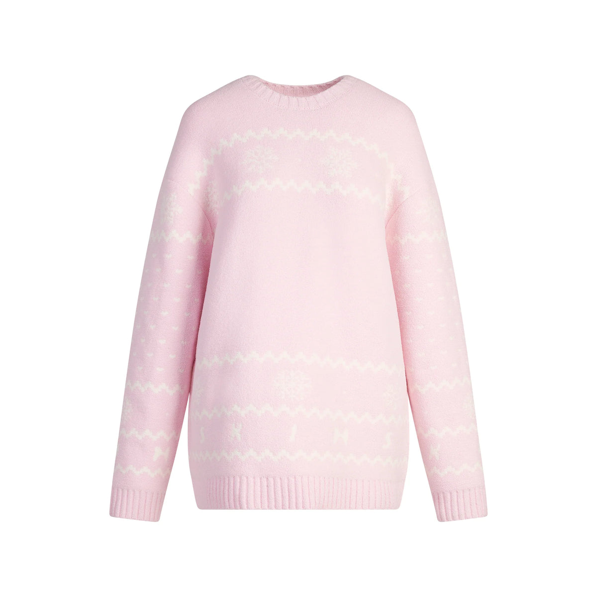 COZY LIGHT CREWNECK PULLOVER | BABY PINK HEART FAIR ISLE