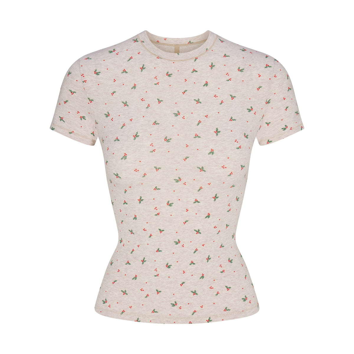 COTTON JERSEY T-SHIRT | OATMEAL HEATHER HOLLY PRINT