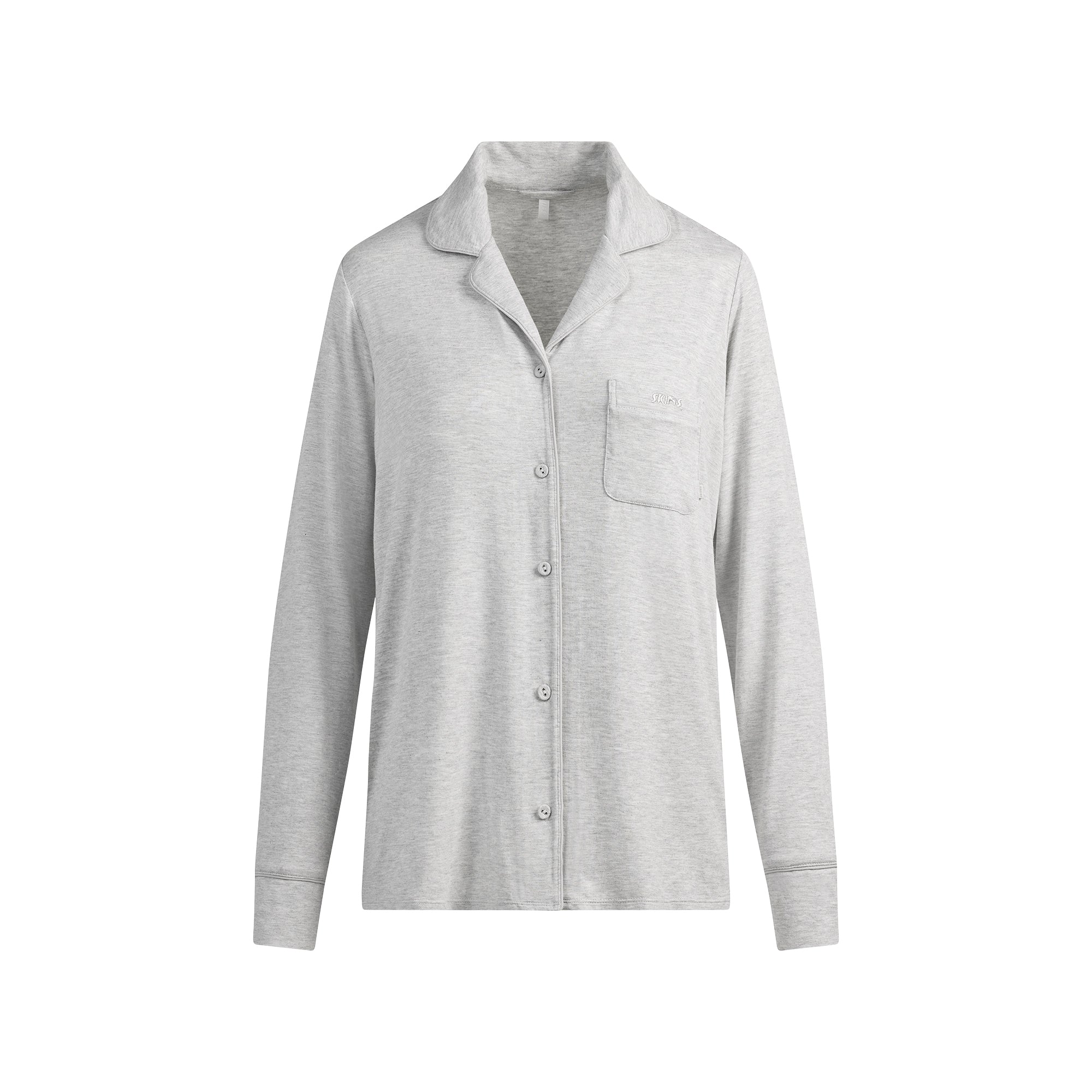 SKIMS SLEEP LONG SLEEVE BUTTON UP SET | LIGHT HEATHER GREY