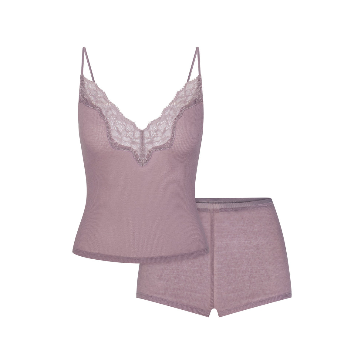 SHEER RIB LACE CAMI AND SHORT SET | ZINC