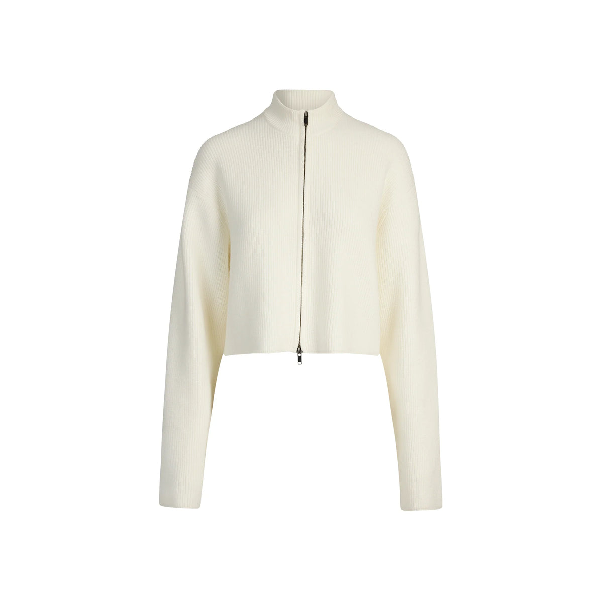 SWEATER KNITS RIBBED MOCK NECK ZIP UP | IVORY
