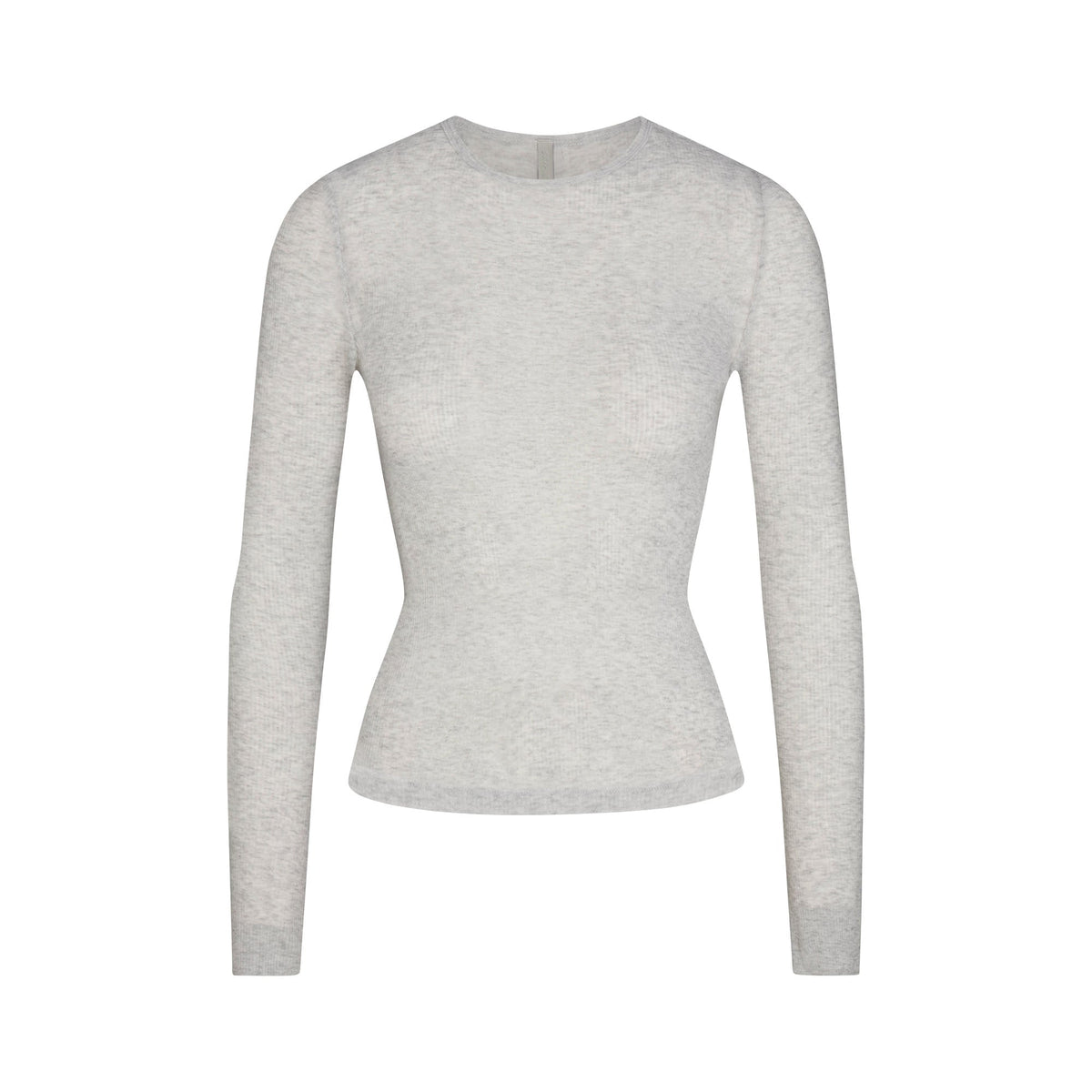 SHEER RIB LONG SLEEVE TOP | LIGHT HEATHER GREY