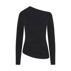 CUPRO JERSEY ASYMMETRICAL TOP | OBSIDIAN