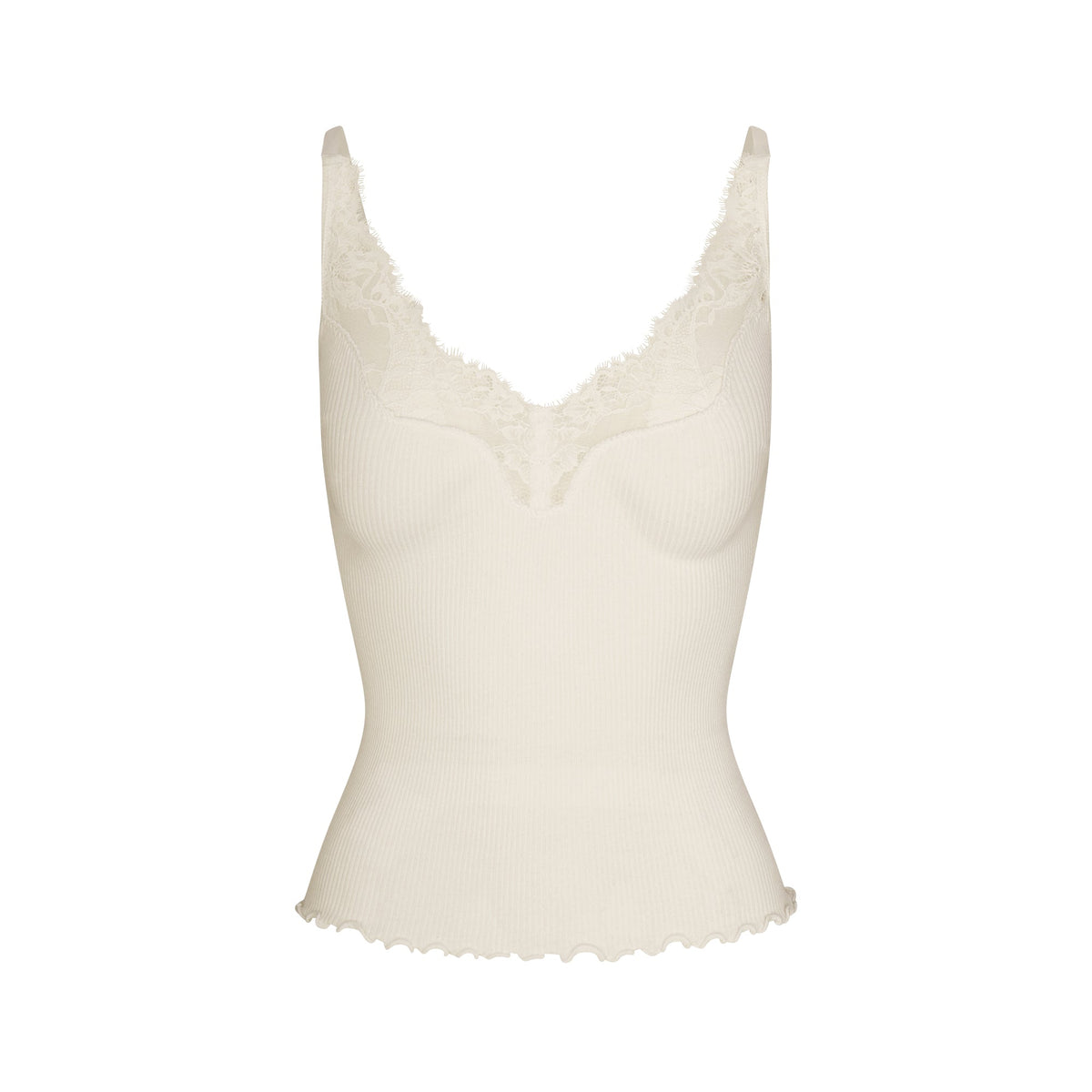 RIB KNIT LACE CAMI | EGRET