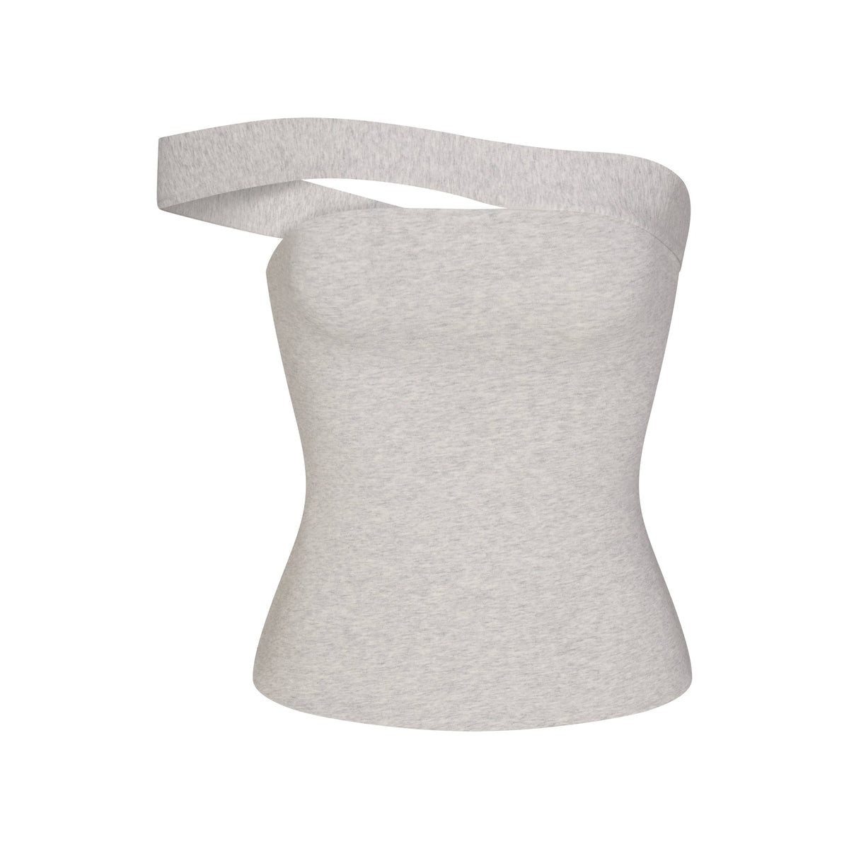 COTTON JERSEY ASYMMETRICAL TOP | LIGHT HEATHER GREY