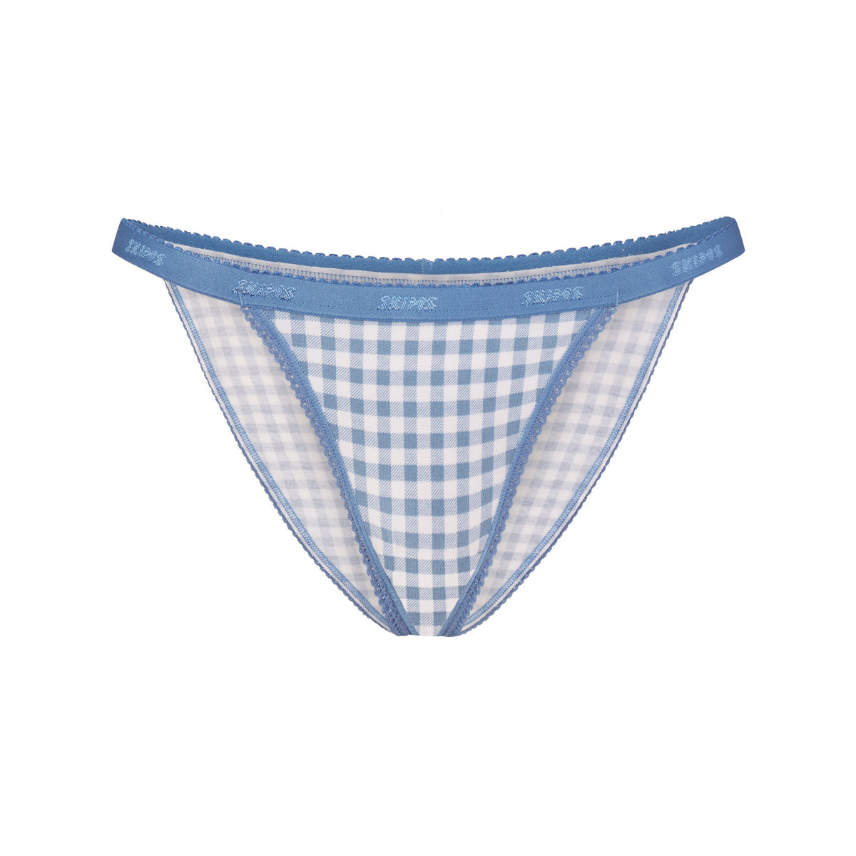LIGHTWEIGHT COTTON LOGO PICOT STRING BIKINI | ARCTIC GINGHAM