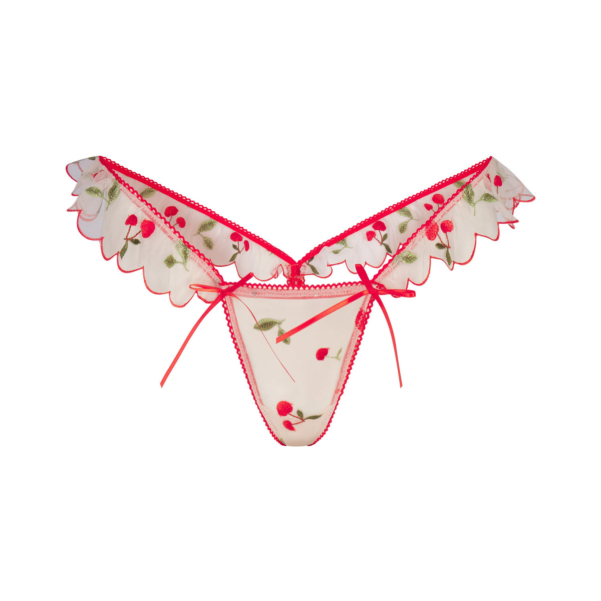 EMBROIDERED TULLE BUTTERFLY THONG | PRIMROSE CHERRY TULLE