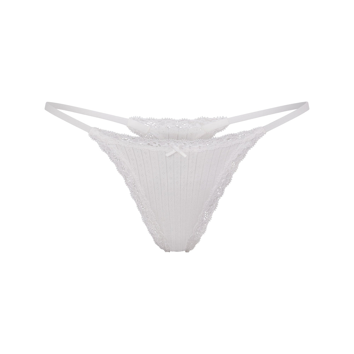 LIGHTWEIGHT COTTON POINTELLE LACE STRING THONG | SNOW