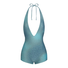 SIGNATURE SWIM PLUNGE SHORTIE ONE PIECE | CYAN FK OMBRE PRINT
