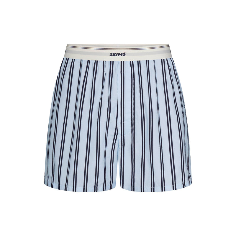 COTTON POPLIN MENS LOGO BAND BOXER | PERIWINKLE STRIPE