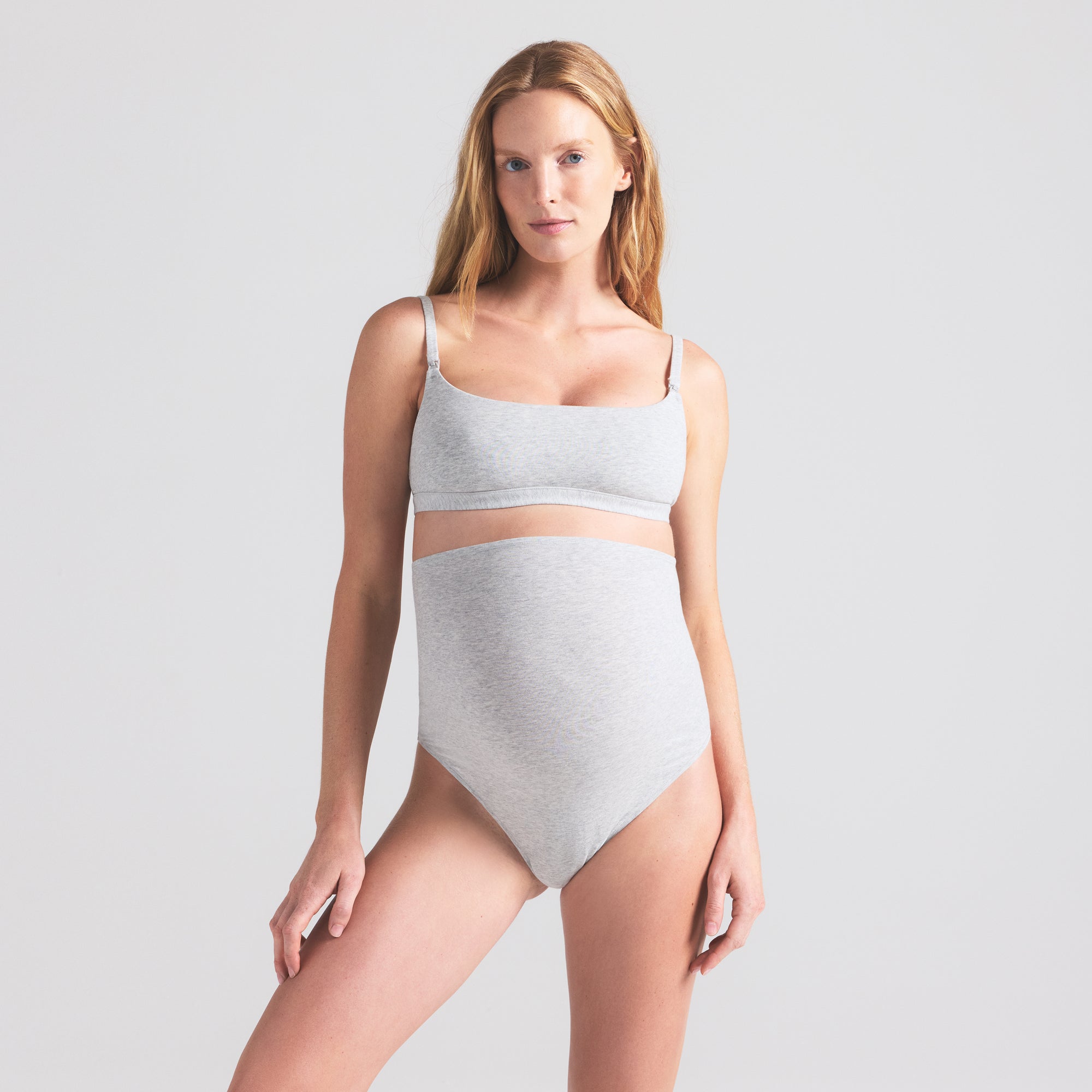 COTTON JERSEY MATERNITY NURSING SCOOP BRALETTE | LIGHT HEATHER GREY