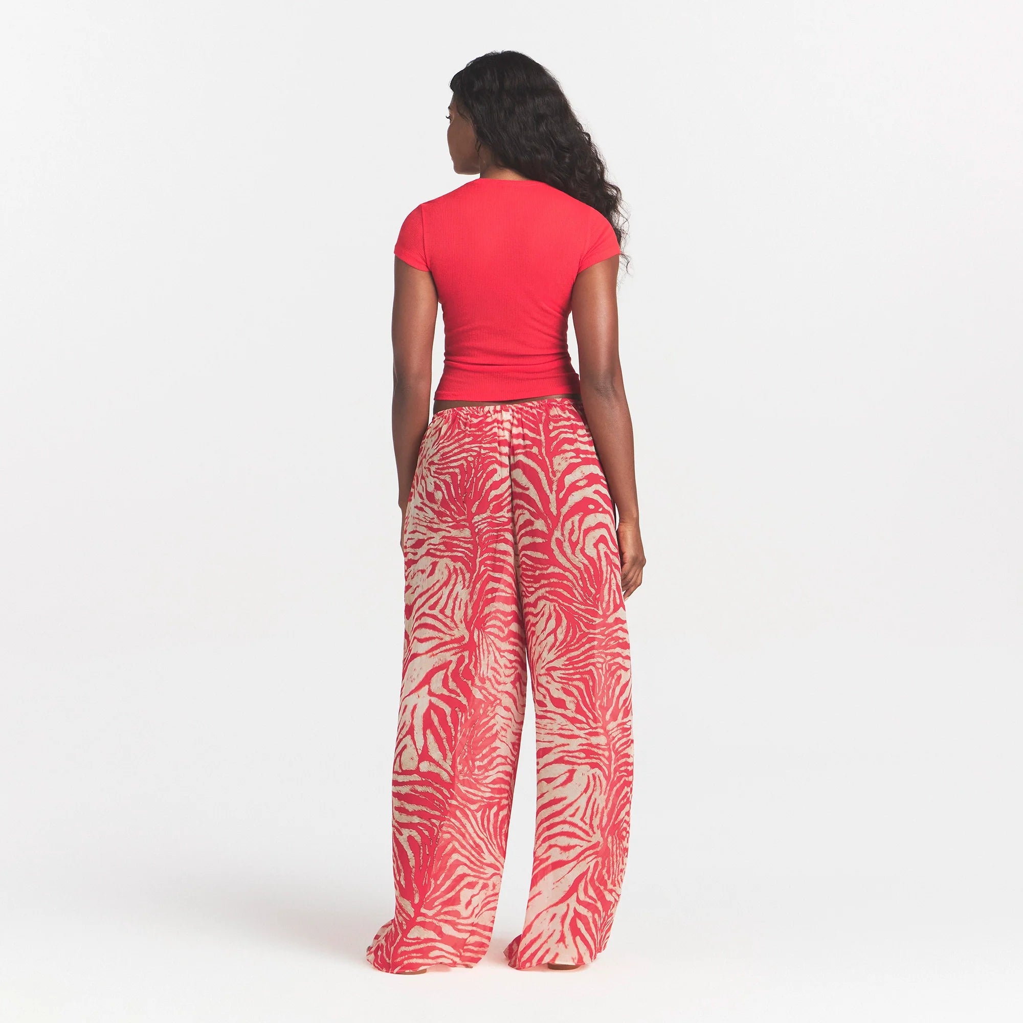 SHEER RIB T-SHIRT | CARMINE