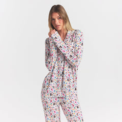 SKIMS SLEEP LONG SLEEVE BUTTON UP SET | MARBLE COOL BUNNY
