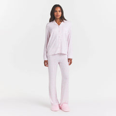SKIMS SLEEP LONG SLEEVE BUTTON UP SET | SNOW DELICATE FLORAL PRINT
