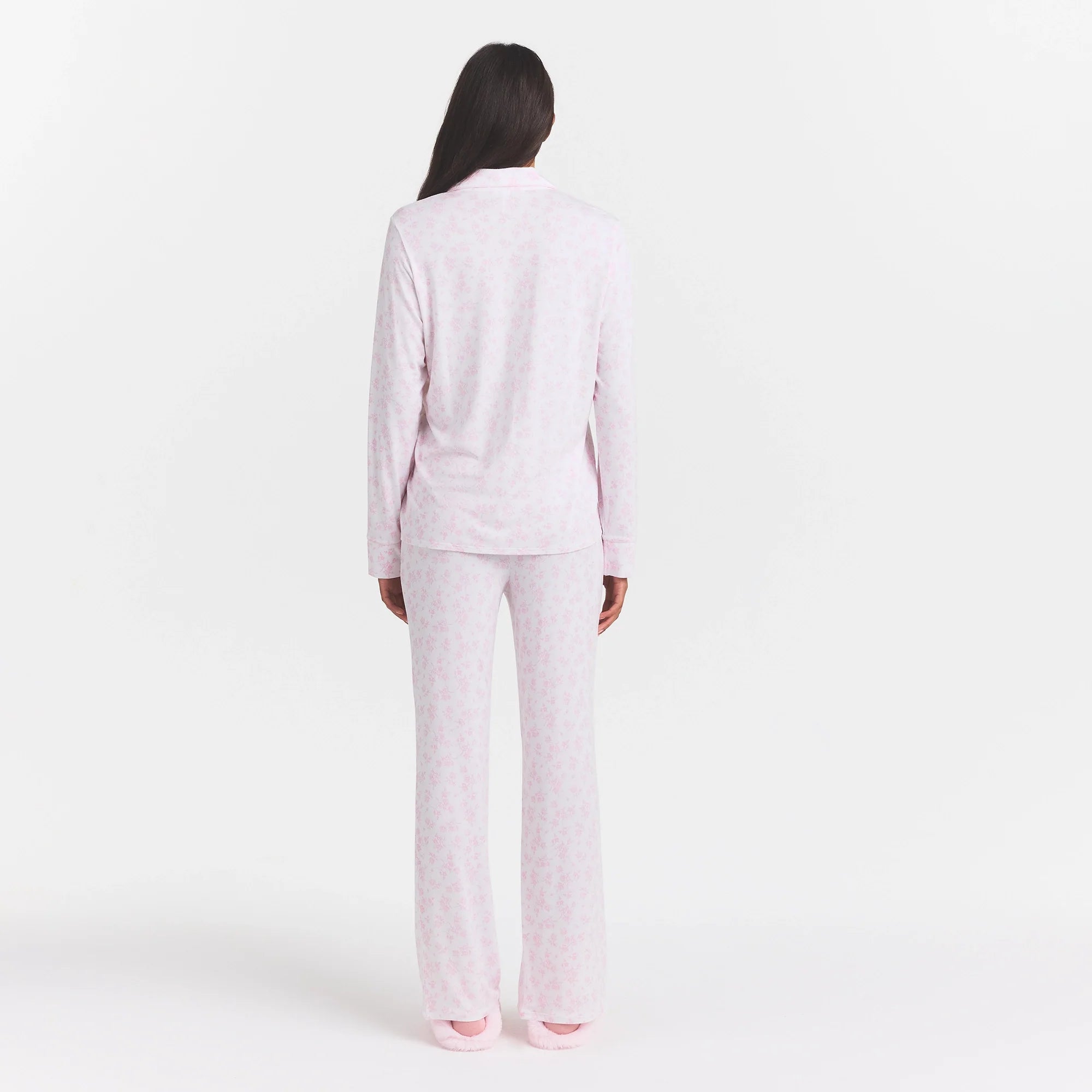 SKIMS SLEEP LONG SLEEVE BUTTON UP SET | SNOW DELICATE FLORAL PRINT
