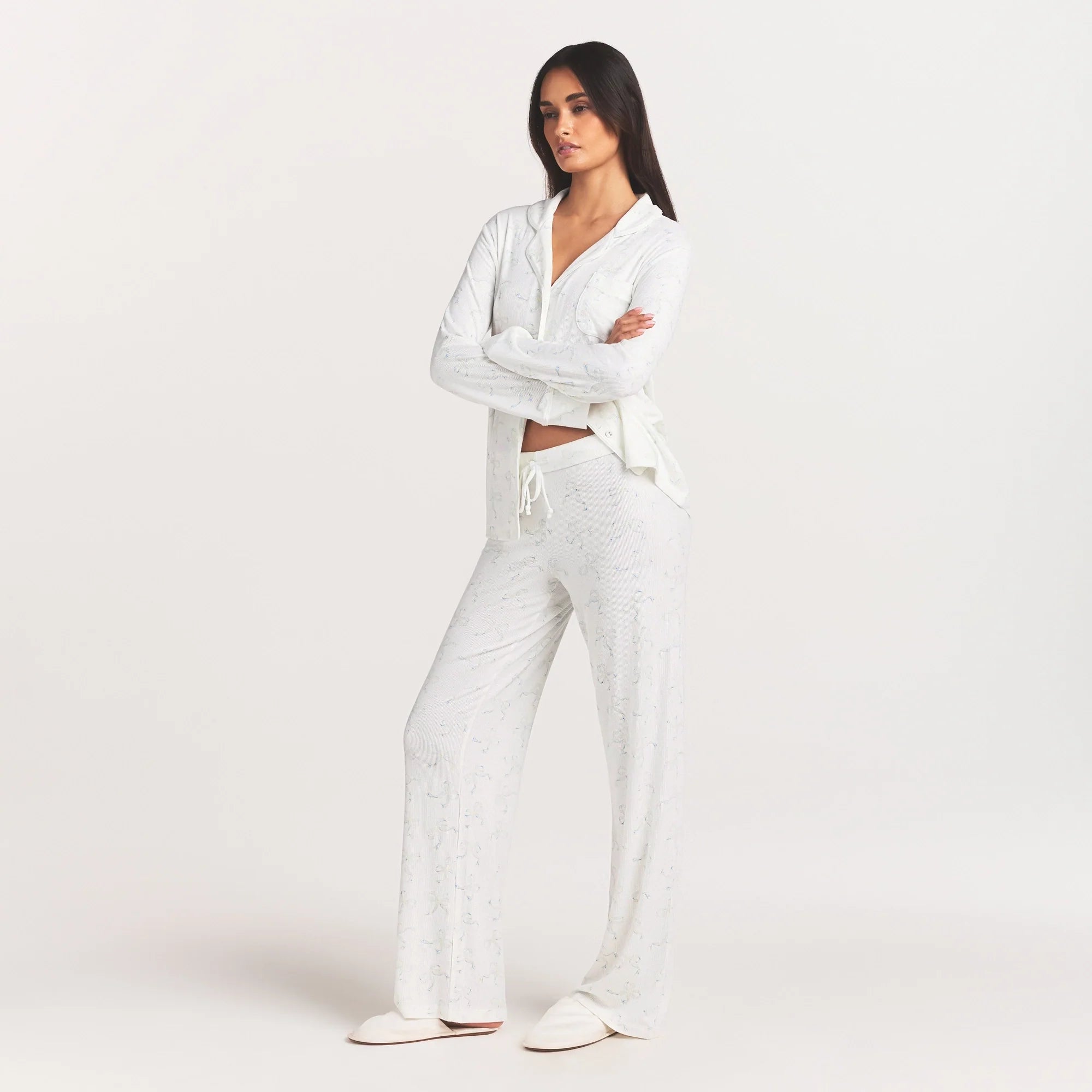 SOFT LOUNGE SLEEP SET | IVORY PEARL BOWS PRINT