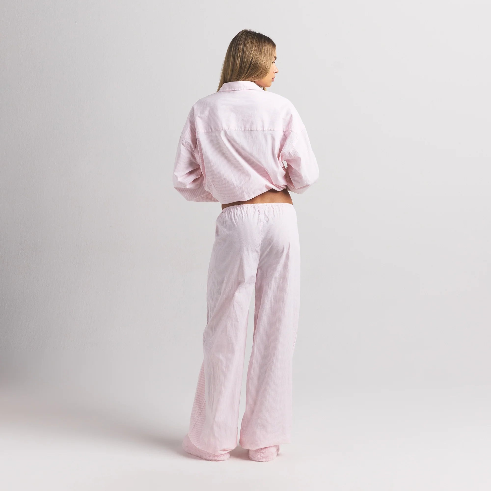 COTTON POPLIN OVERSIZED SLEEP SET | CHERRY BLOSSOM STRIPE