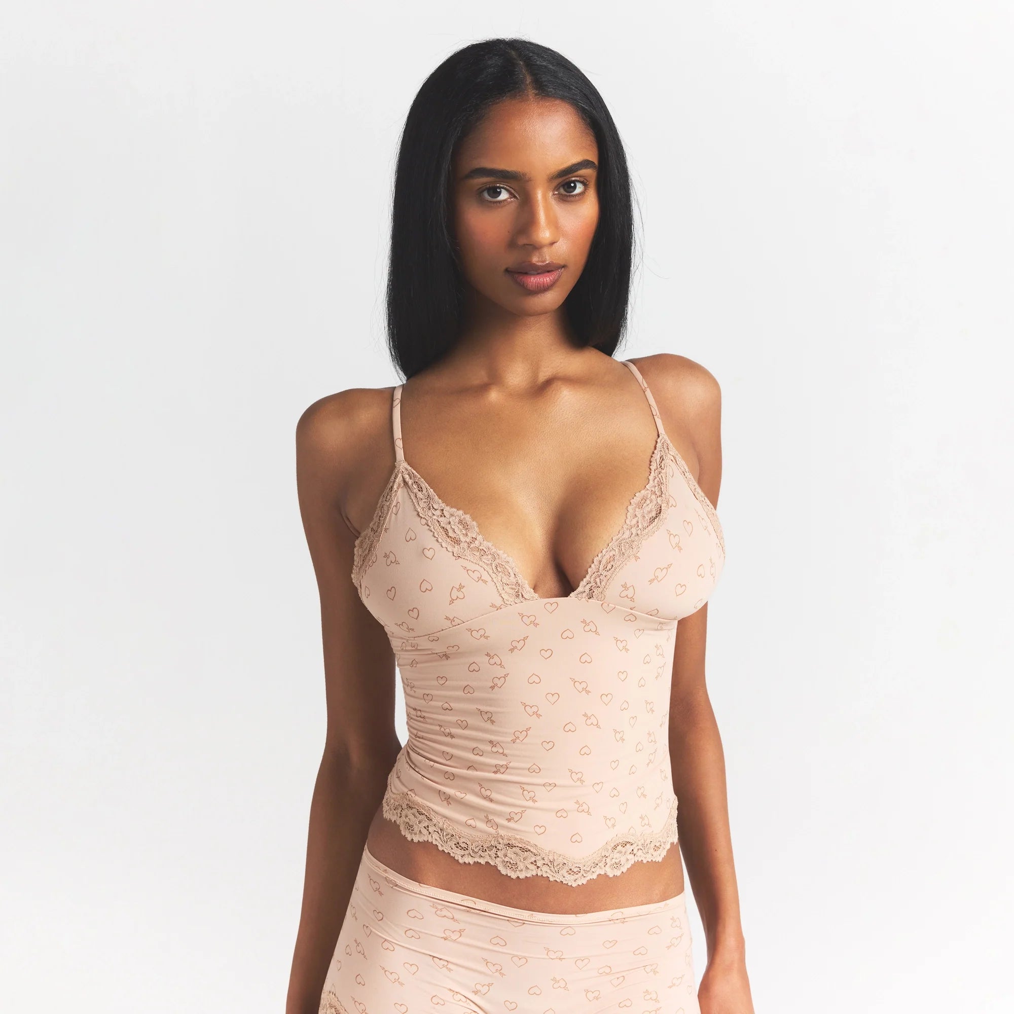 FITS EVERYBODY LACE TRIANGLE CAMI AND BOY SHORT SET | MICA SKETCHED HEARTS