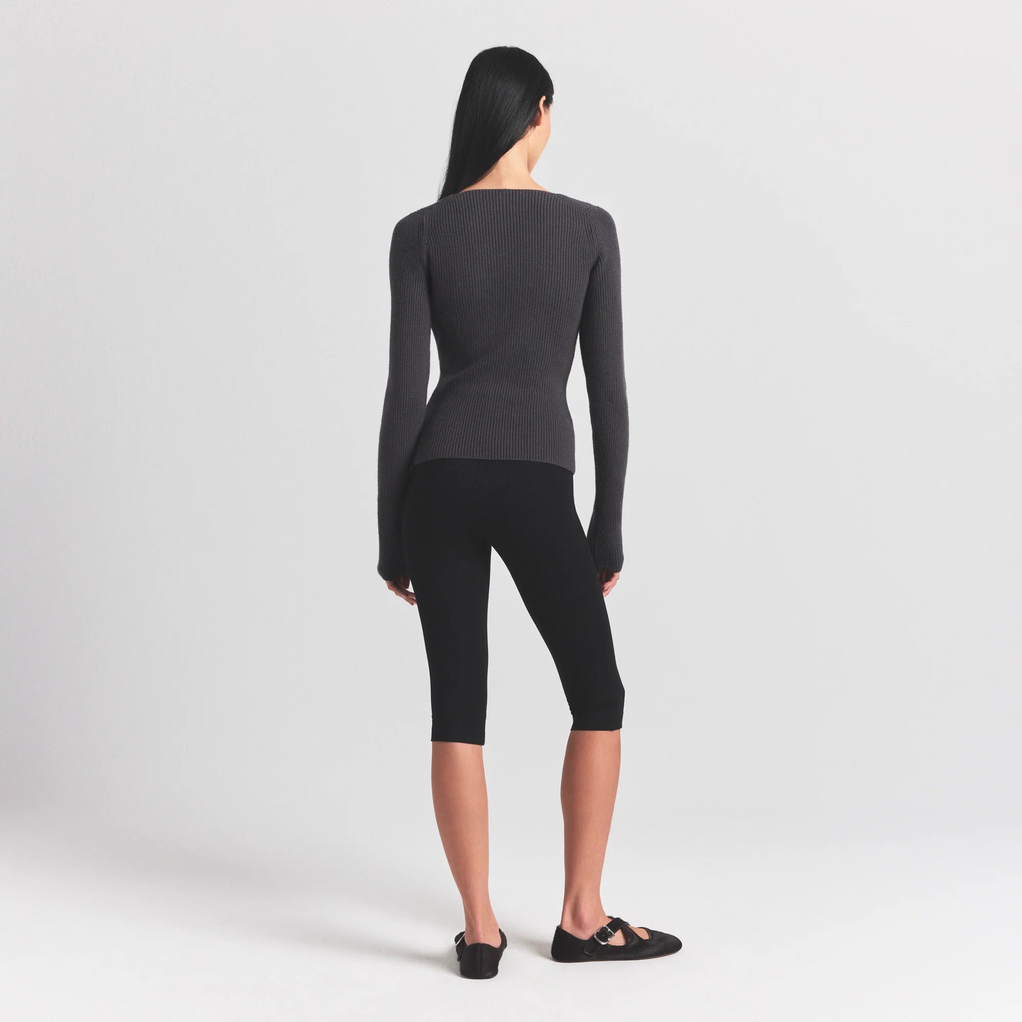 SWEATER KNITS RIBBED LONG SLEEVE TOP | ASH